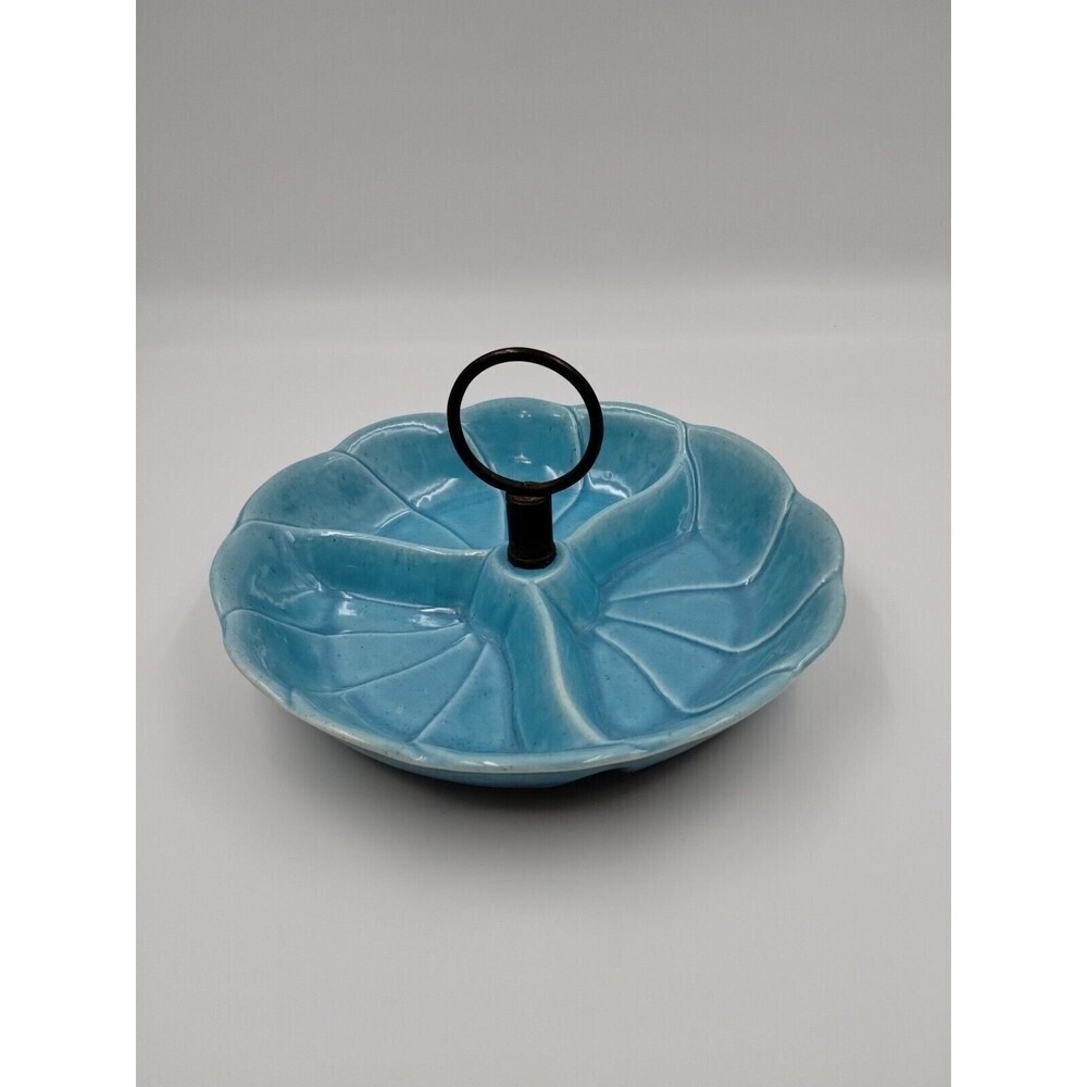 California USA 440 Pottery Candy Nut Divided Dish Mid Century USA Blue Aqua MCM